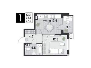 1-к квартира, вторичка, 38м2, 3/18 этаж