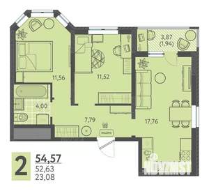 2-к квартира, вторичка, 55м2, 6/18 этаж