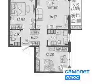 2-к квартира, вторичка, 60м2, 3/9 этаж