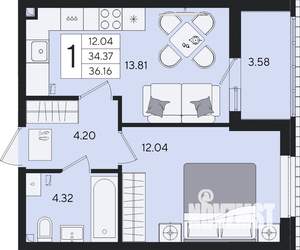 1-к квартира, вторичка, 36м2, 2/9 этаж