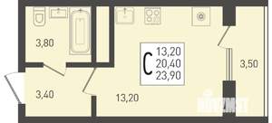Студия квартира, строящийся дом, 24м2, 17/24 этаж