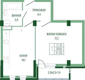 1-к квартира, вторичка, 42м2, 1/7 этаж