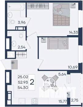 2-к квартира, вторичка, 54м2, 10/18 этаж