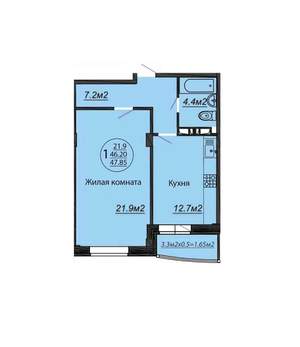 1-к квартира, вторичка, 48м2, 6/6 этаж
