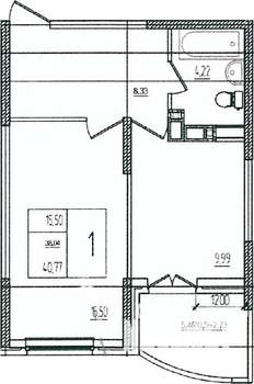 1-к квартира, вторичка, 41м2, 16/16 этаж