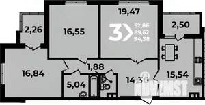 3-к квартира, вторичка, 94м2, 5/19 этаж
