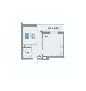 1-к квартира, вторичка, 52м2, 6/12 этаж