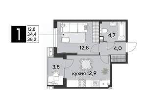 1-к квартира, строящийся дом, 38м2, 8/18 этаж