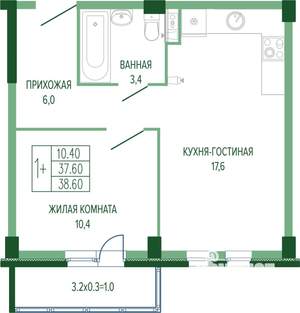 1-к квартира, вторичка, 40м2, 1/7 этаж