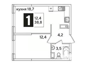 1-к квартира, вторичка, 39м2, 13/16 этаж