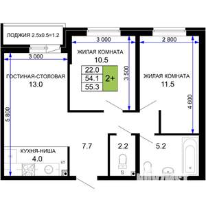 2-к квартира, вторичка, 57м2, 2/16 этаж
