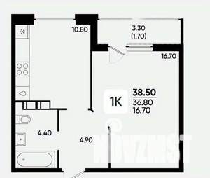1-к квартира, вторичка, 38м2, 12/18 этаж