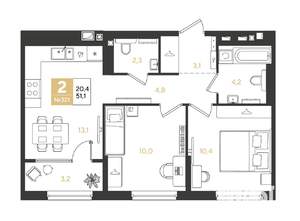 2-к квартира, вторичка, 51м2, 3/9 этаж