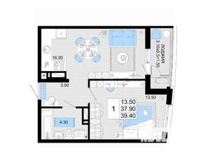 1-к квартира, вторичка, 39м2, 9/18 этаж