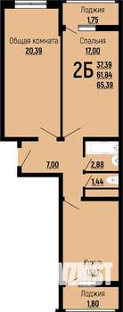 2-к квартира, строящийся дом, 65м2, 18/24 этаж