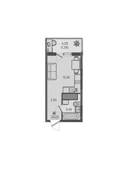 Студия квартира, вторичка, 22м2, 2/18 этаж