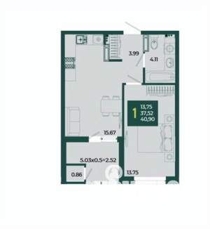 1-к квартира, вторичка, 41м2, 18/18 этаж
