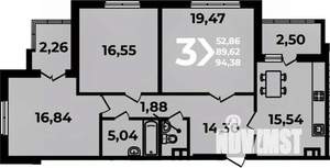 3-к квартира, вторичка, 94м2, 7/19 этаж