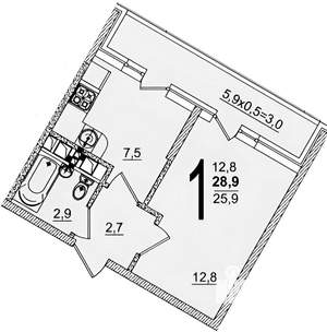1-к квартира, вторичка, 30м2, 13/20 этаж
