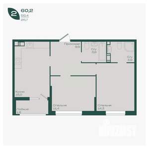 2-к квартира, вторичка, 60м2, 8/18 этаж