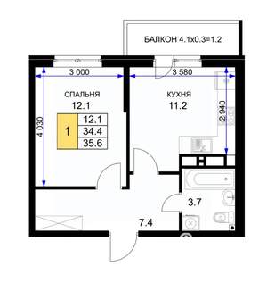 1-к квартира, вторичка, 36м2, 8/16 этаж
