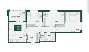 3-к квартира, вторичка, 78м2, 10/22 этаж