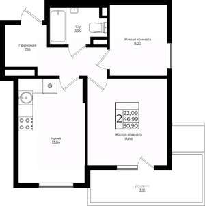 2-к квартира, вторичка, 51м2, 2/10 этаж