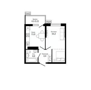 1-к квартира, вторичка, 38м2, 1/23 этаж
