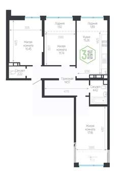 3-к квартира, вторичка, 88м2, 9/24 этаж