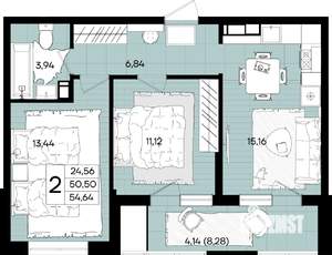 2-к квартира, вторичка, 55м2, 4/18 этаж