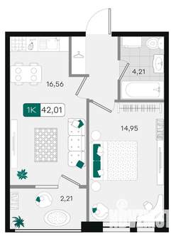 1-к квартира, вторичка, 42м2, 14/18 этаж