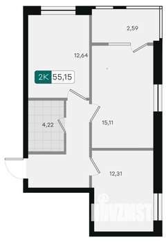 2-к квартира, вторичка, 55м2, 9/9 этаж
