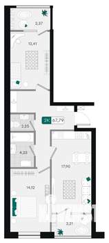 2-к квартира, вторичка, 68м2, 9/9 этаж