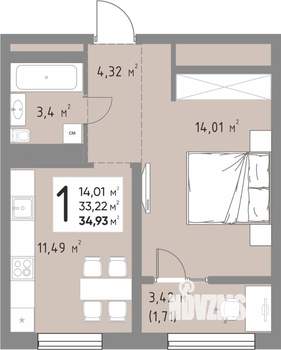 1-к квартира, вторичка, 35м2, 9/15 этаж