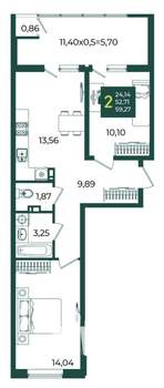 2-к квартира, вторичка, 59м2, 3/18 этаж