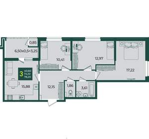 3-к квартира, вторичка, 78м2, 2/18 этаж