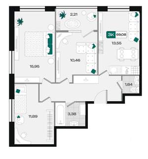 3-к квартира, вторичка, 69м2, 5/18 этаж