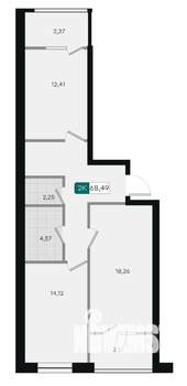 2-к квартира, вторичка, 68м2, 2/9 этаж