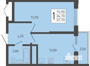 1-к квартира, строящийся дом, 38м2, 14/24 этаж