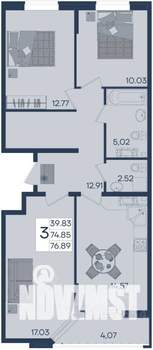 3-к квартира, вторичка, 77м2, 10/18 этаж