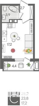 Студия квартира, вторичка, 28м2, 5/24 этаж