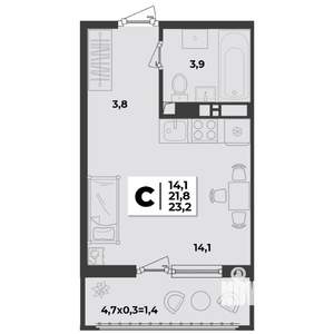 Студия квартира, строящийся дом, 23м2, 5/9 этаж