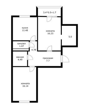 2-к квартира, вторичка, 67м2, 6/16 этаж