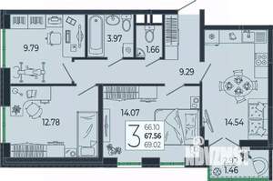 3-к квартира, вторичка, 68м2, 15/21 этаж