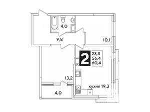 2-к квартира, вторичка, 60м2, 10/16 этаж