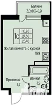 Студия квартира, вторичка, 25м2, 3/3 этаж