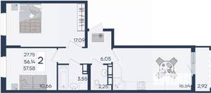 2-к квартира, вторичка, 58м2, 14/18 этаж