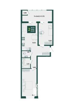 2-к квартира, вторичка, 63м2, 17/18 этаж