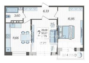 2-к квартира, вторичка, 52м2, 15/18 этаж