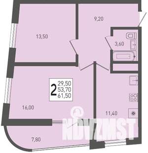 2-к квартира, строящийся дом, 62м2, 23/24 этаж